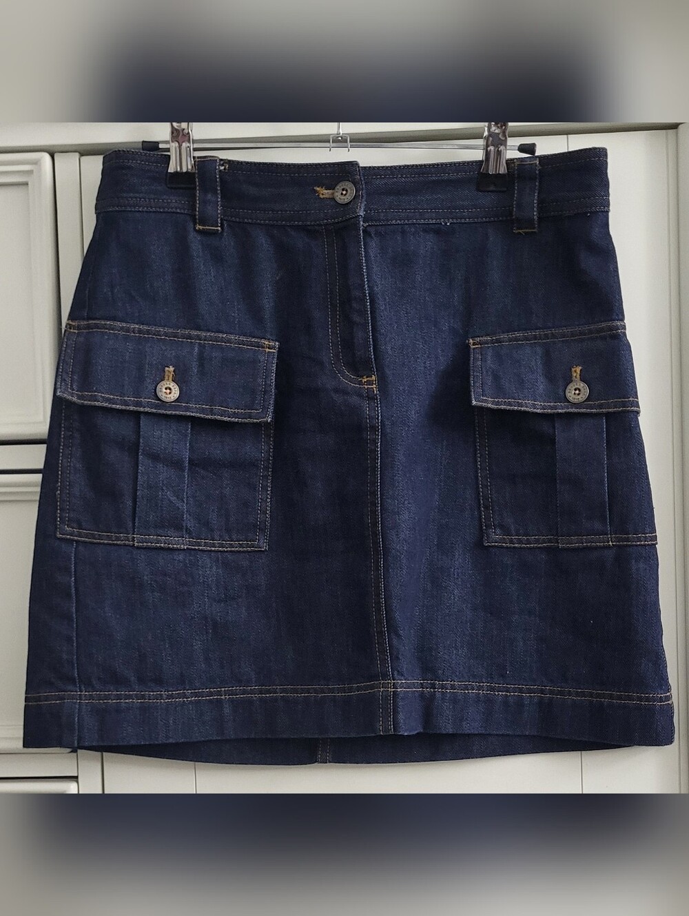 Brooks Brothers Indigo Denim Skirt with Yellow Embroidered Logo